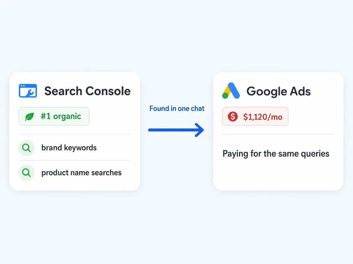 Search Console showing number one organic rankings for queries Google Ads is still paying for