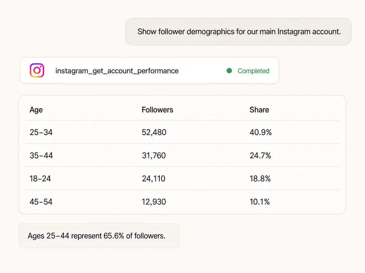 Claude reporting Instagram follower demographics by age