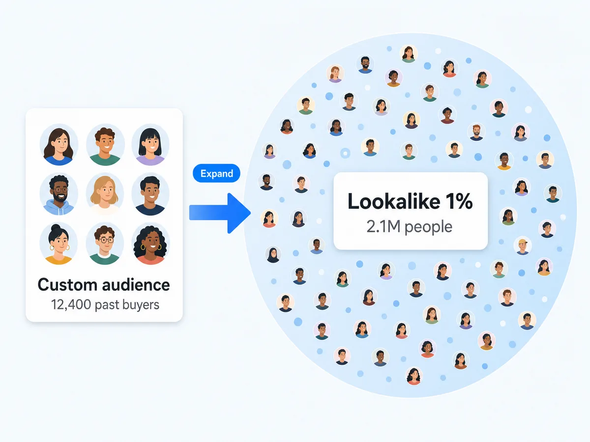 Custom audience of past buyers expanded into a Lookalike 1% audience of 2.1 million people