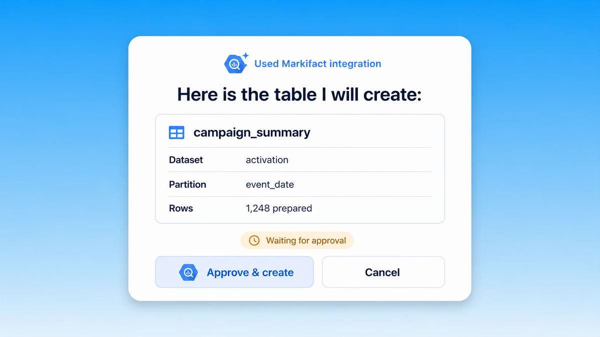 Approve a BigQuery table creation through Markifact