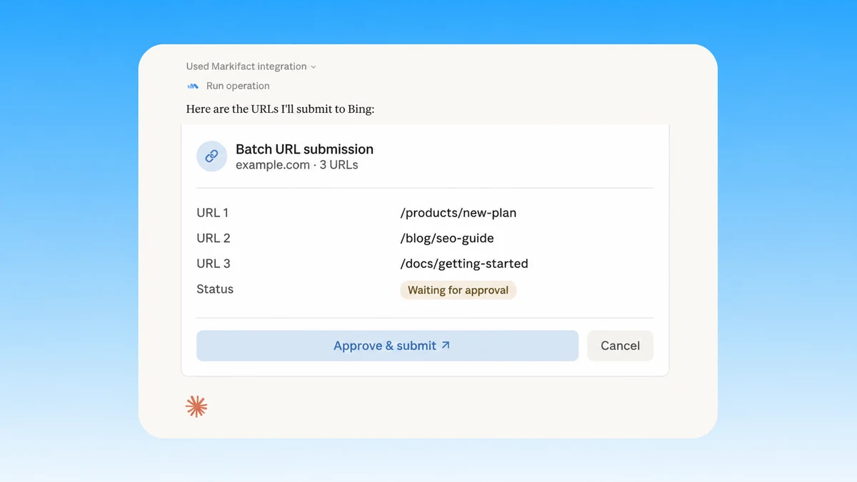 Submit a batch of URLs to Bing after approval using Markifact MCP