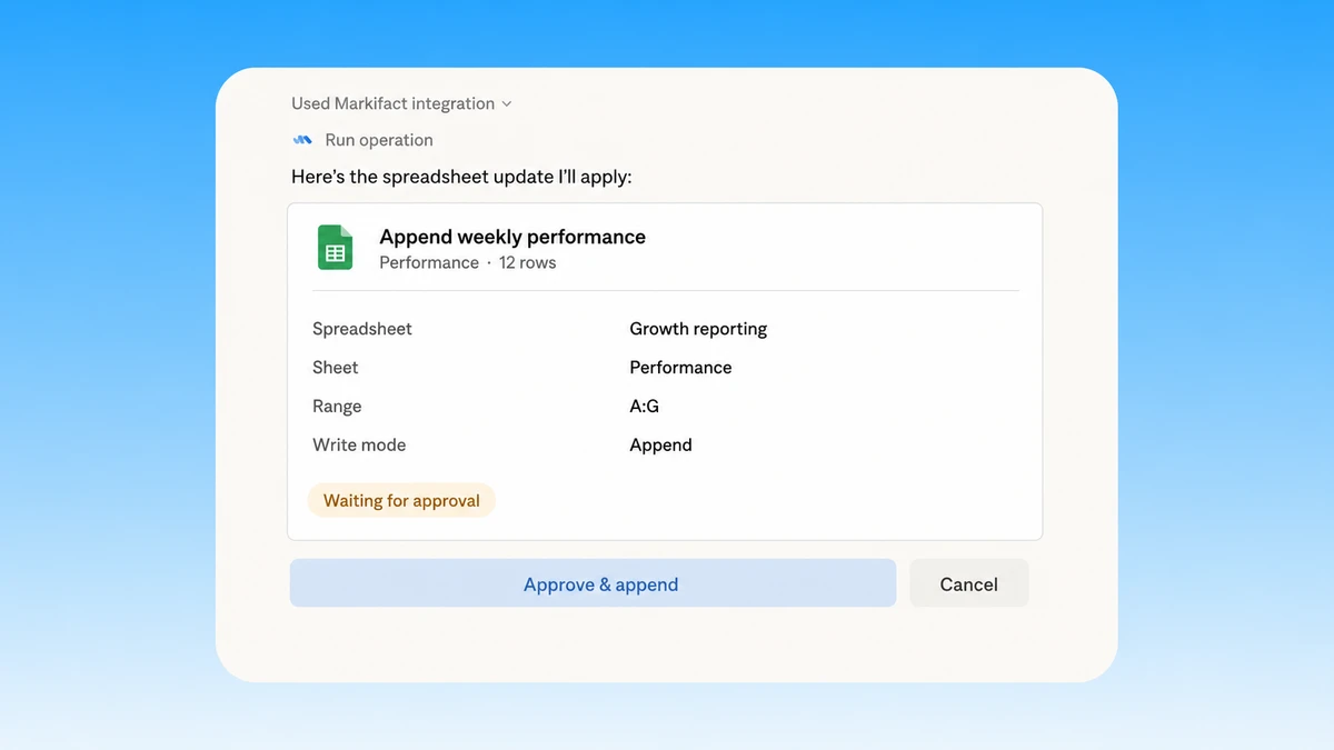 Approve an append operation in Google Sheets through Markifact