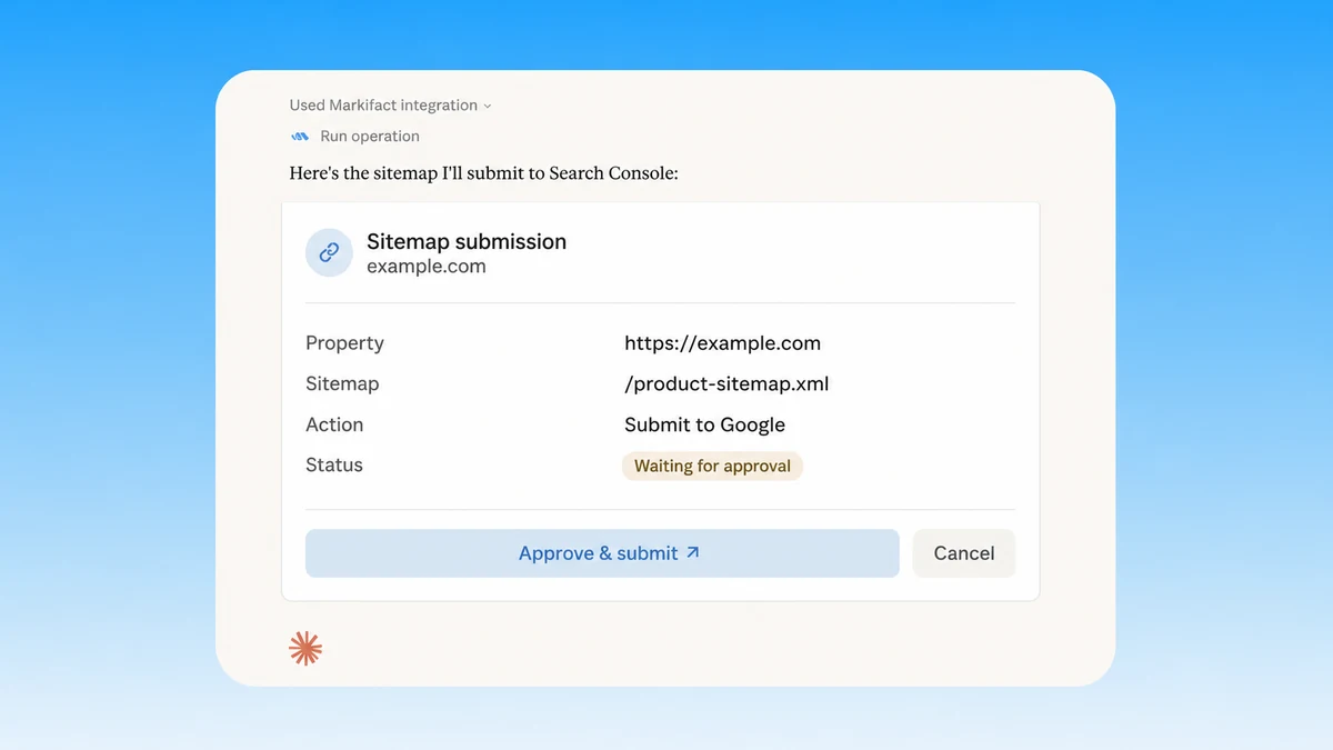 Submit a Google Search Console sitemap after approval using Markifact MCP