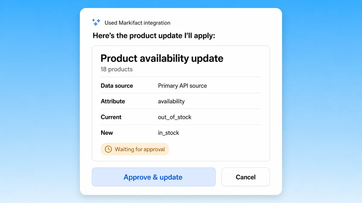 Review a Google Merchant Center product update from Claude using Markifact