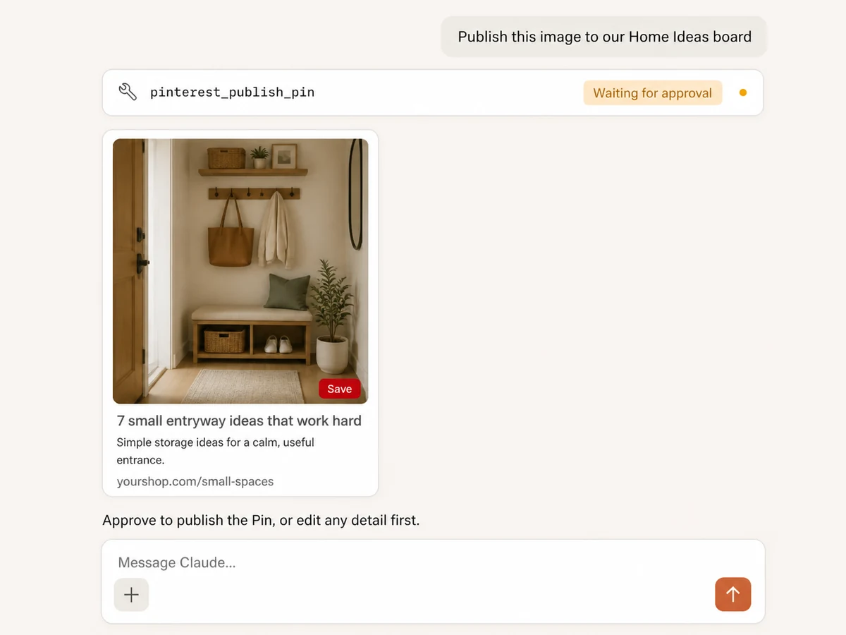 Prepare and approve an organic Pinterest Pin from Claude