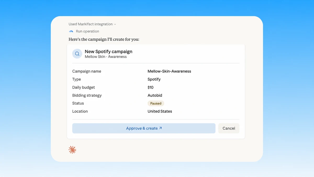 Create a Spotify Ads campaign from an AI assistant using Markifact