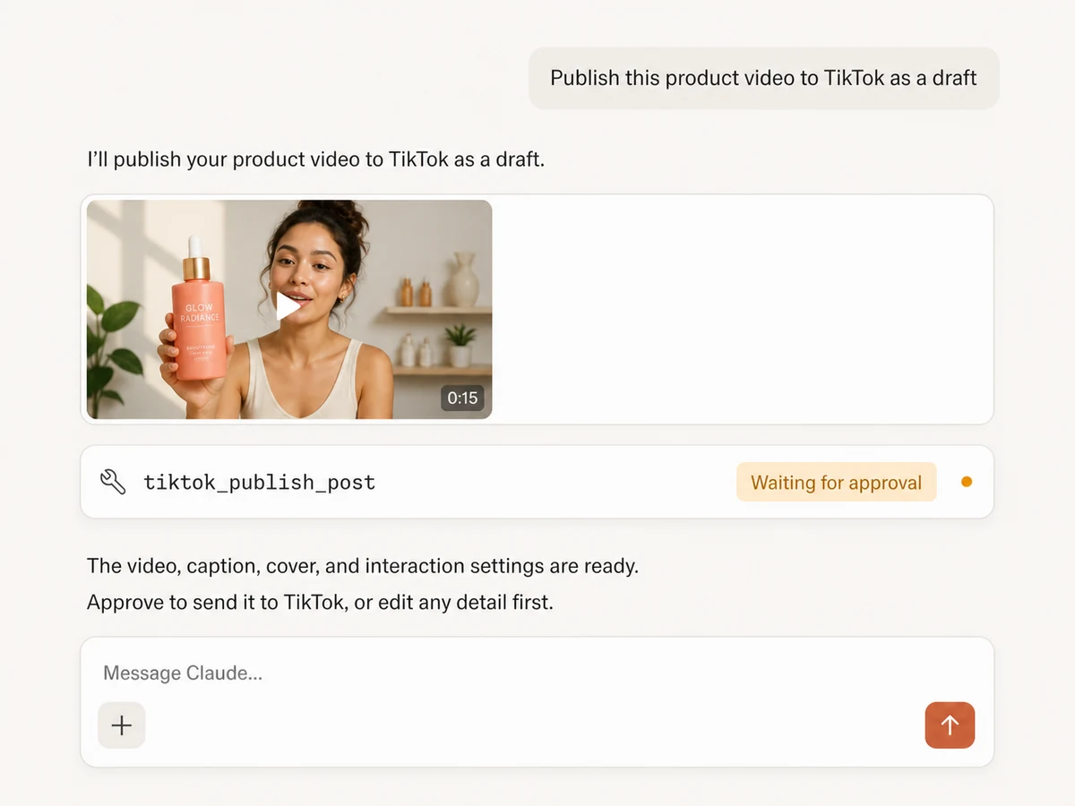 Prepare and approve an organic TikTok video post from Claude