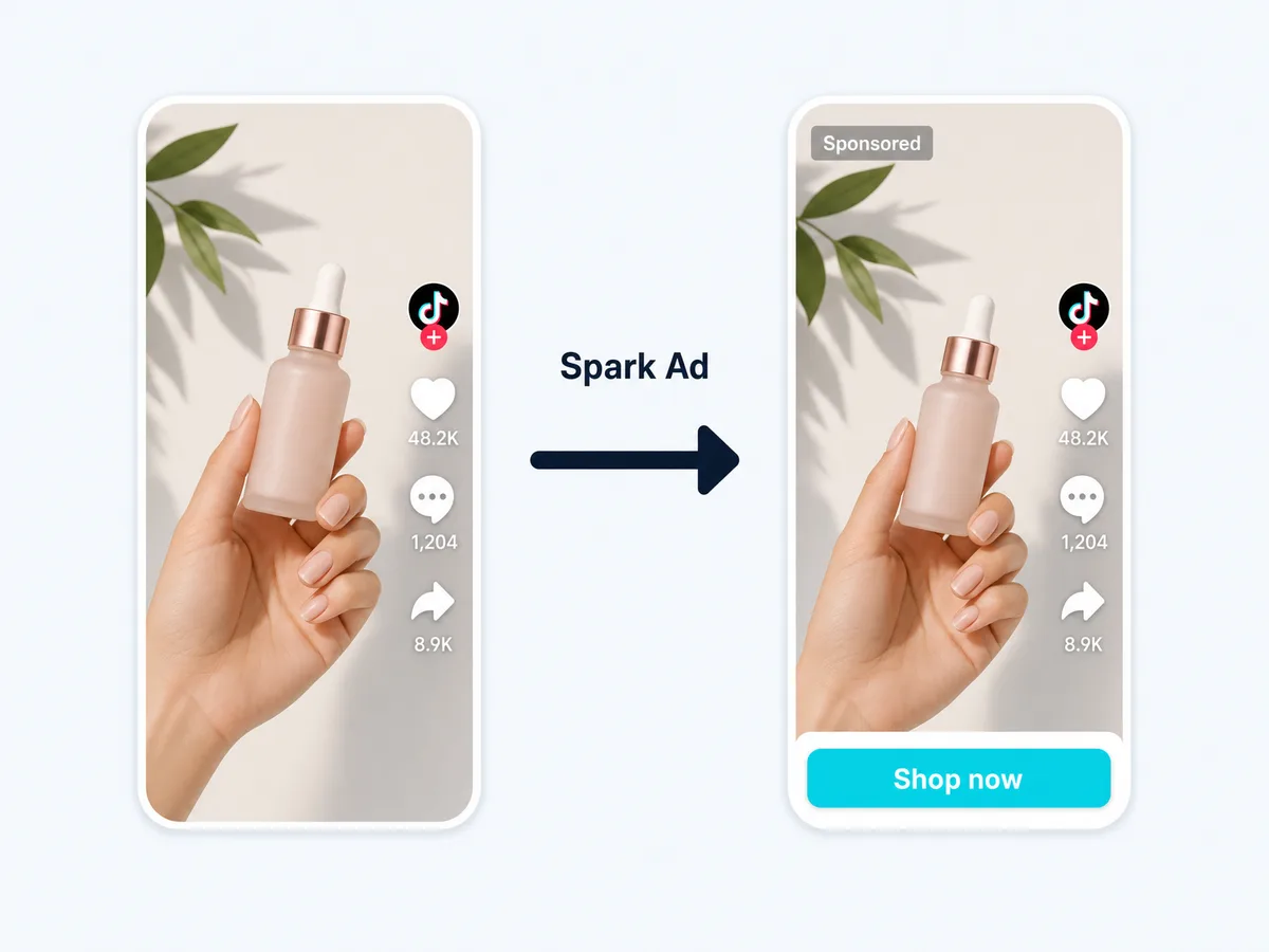 Organic TikTok post with likes and comments promoted into a Spark Ad with a Shop now button